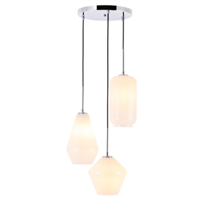 Living District Gene 3-Light Metal Pendant in Chrome and Frosted White Glass