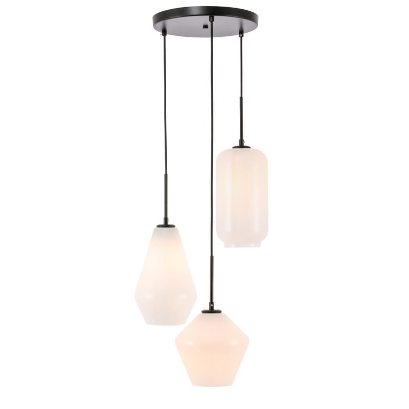 Living District Gene 3-Light Metal Pendant in Black and Frosted White Glass