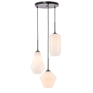 Living District Gene 3-Light Metal Pendant in Black and Frosted White Glass