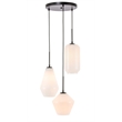 Living District Gene 3-Light Metal Pendant in Black and Frosted White Glass
