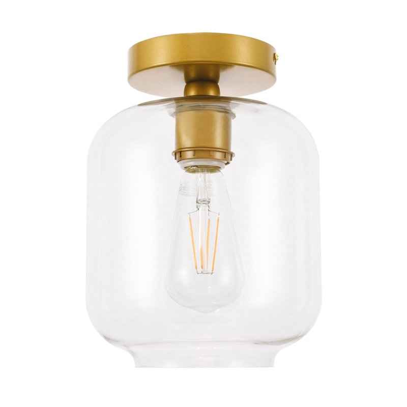 Living District Collier 1-Light Metal & Glass Flush Mount in Brass/Clear