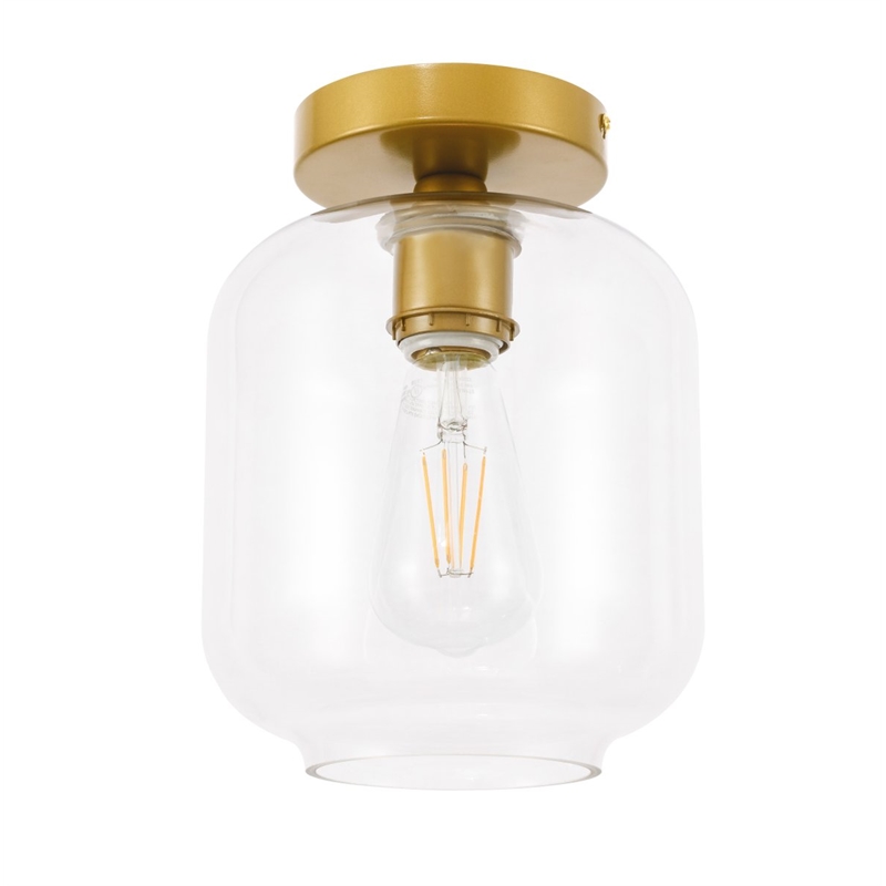 Living District Collier 1-Light Metal & Glass Flush Mount in Brass/Clear