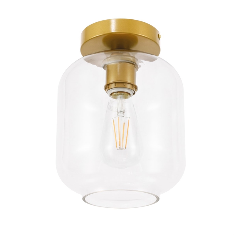 Living District Collier 1-Light Metal & Glass Flush Mount in Brass/Clear