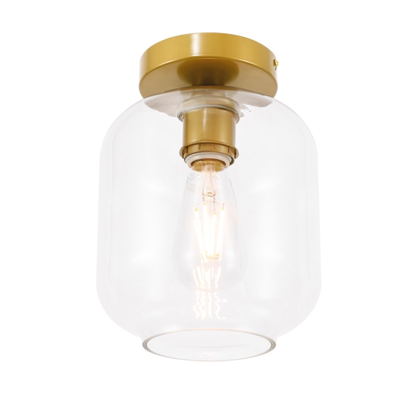 Living District Collier 1-Light Metal & Glass Flush Mount in Brass/Clear