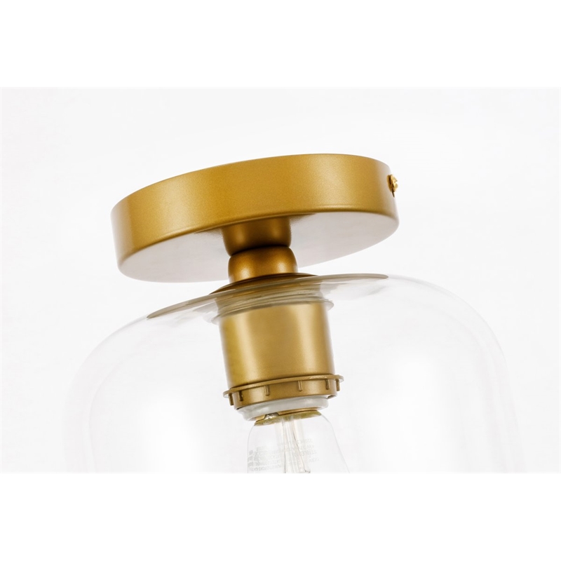 Living District Collier 1-Light Metal & Glass Flush Mount in Brass/Clear