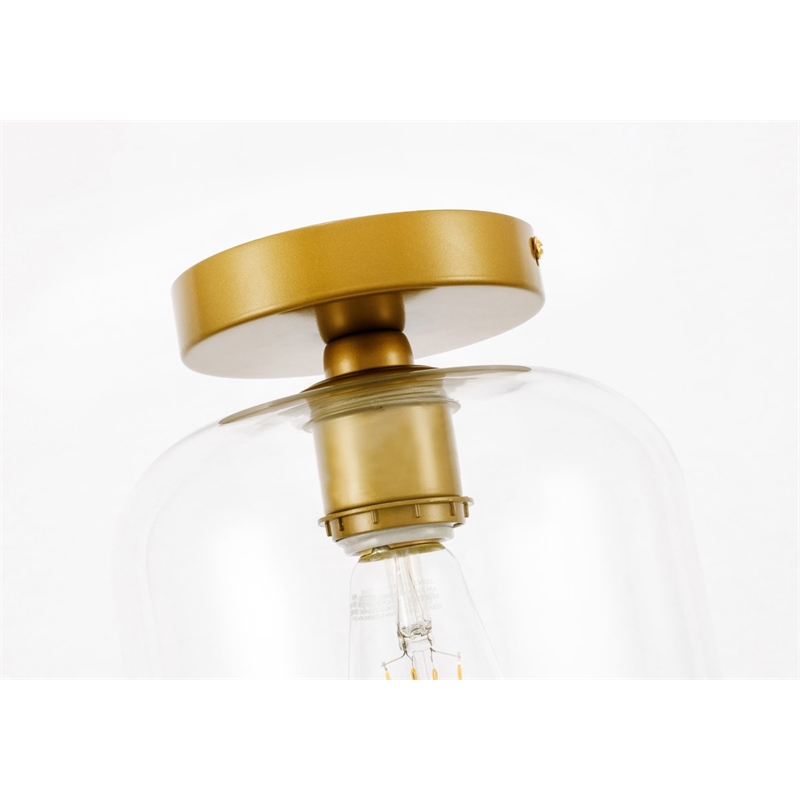 Living District Collier 1-Light Metal & Glass Flush Mount in Brass/Clear