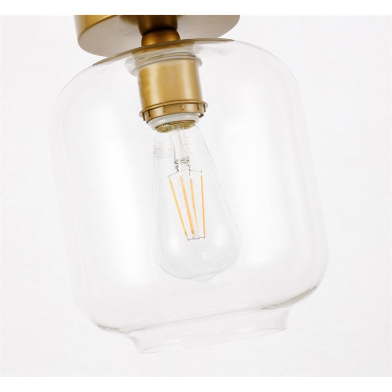 Living District Collier 1-Light Metal & Glass Flush Mount in Brass/Clear