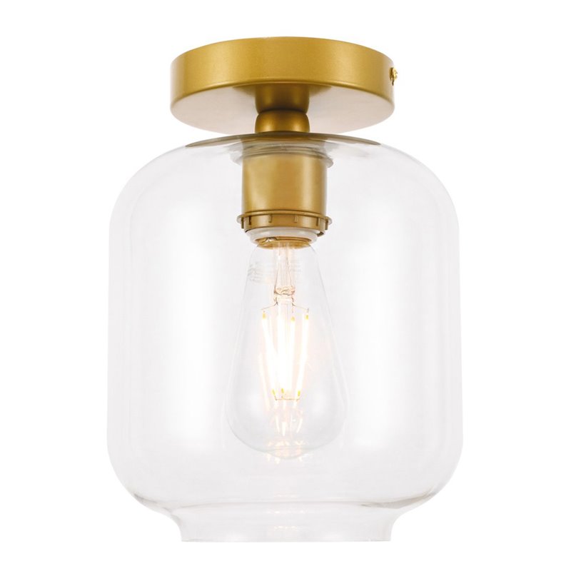 Living District Collier 1-Light Metal & Glass Flush Mount in Brass/Clear