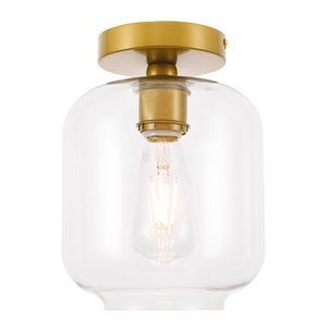 Living District Collier 1-Light Metal & Glass Flush Mount in Brass/Clear