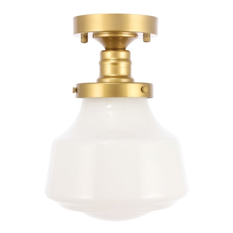 Living District Lyle 1-Light Metal & Glass Flush Mount in Brass/Frosted White