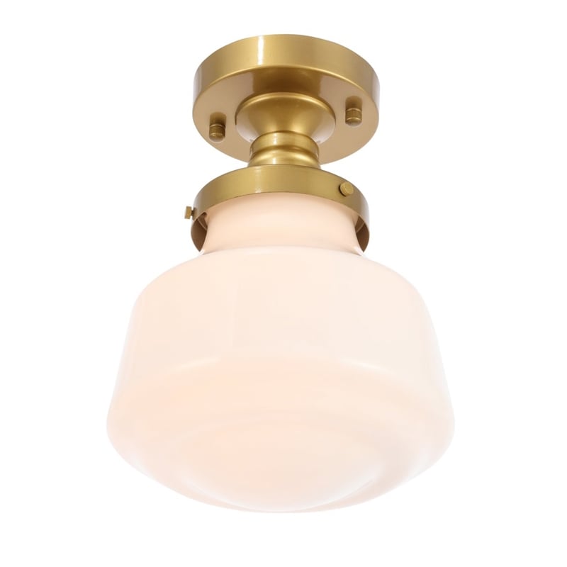 Living District Lyle 1-Light Metal & Glass Flush Mount in Brass/Frosted White