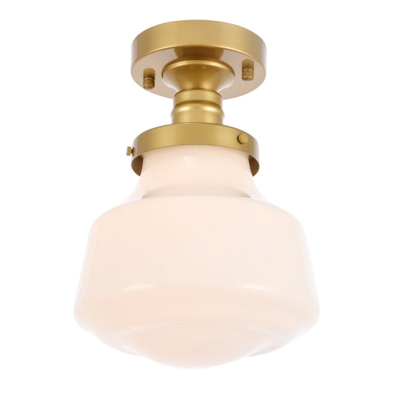 Living District Lyle 1-Light Metal & Glass Flush Mount in Brass/Frosted White