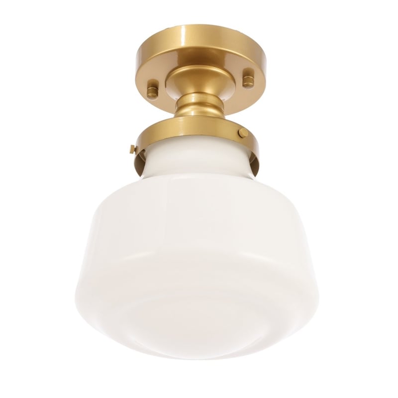 Living District Lyle 1-Light Metal & Glass Flush Mount in Brass/Frosted White