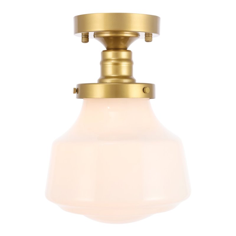 Living District Lyle 1-Light Metal & Glass Flush Mount in Brass/Frosted White