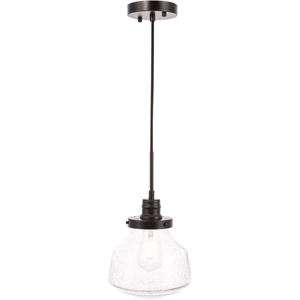 Living District Lyle 1-Light Metal Pendant in Black and Clear Seeded Glass