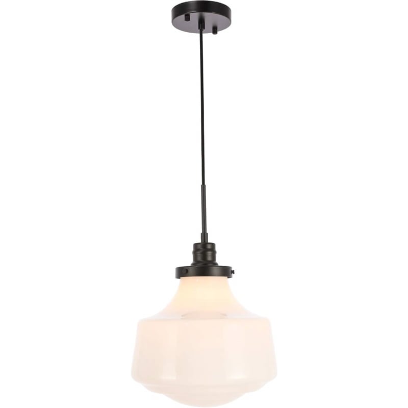 Living District Lyle 1-Light Metal Pendant in Black and Frosted White Glass