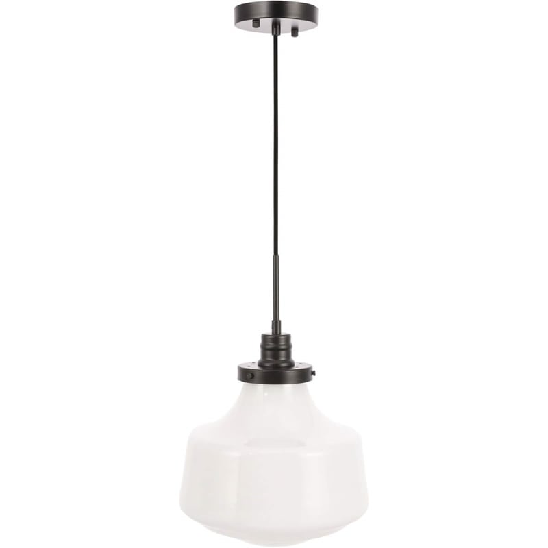 Living District Lyle 1-Light Metal Pendant in Black and Frosted White Glass