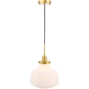 Living District Lyle 1-Light Metal Pendant in Brass and Frosted White Glass
