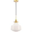 Living District Lyle 1-Light Metal Pendant in Brass and Frosted White Glass