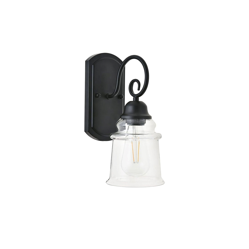Living District Spire 1-Light Metal Wall Sconce in Black and Clear