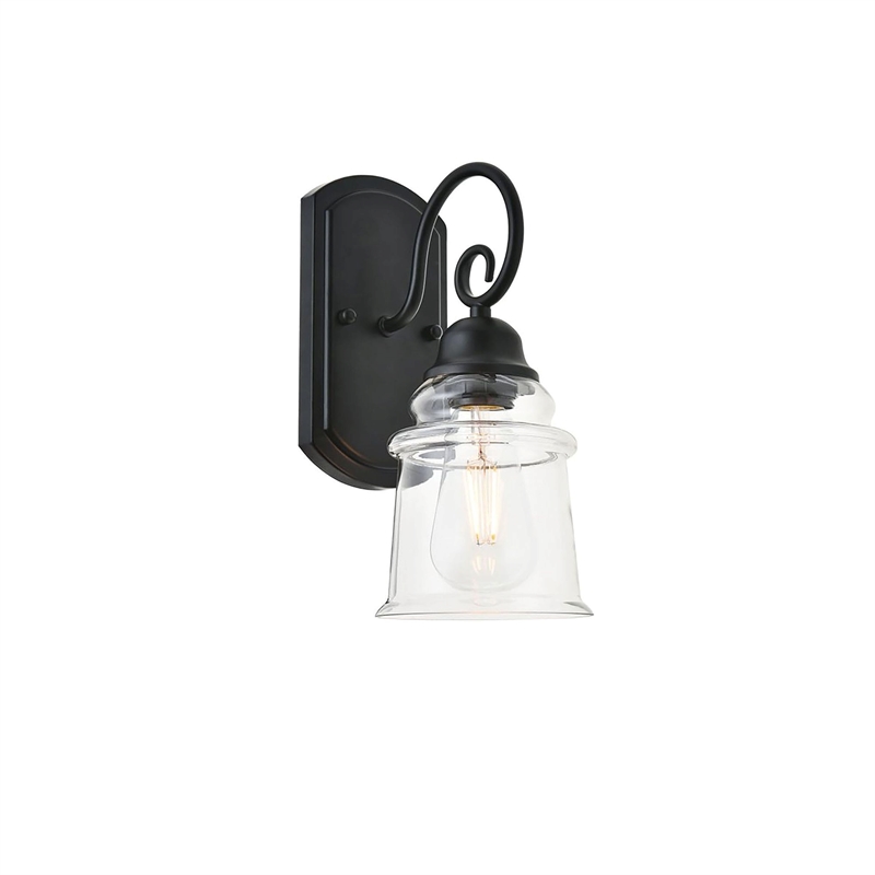 Living District Spire 1-Light Metal Wall Sconce in Black and Clear