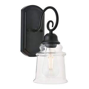 living district spire 1-light metal wall sconce in black and clear