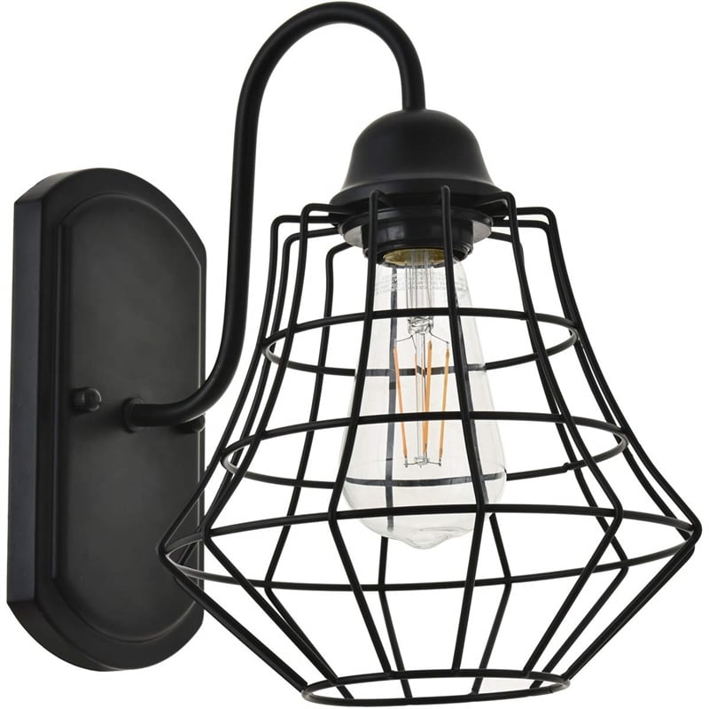 Living District Candor 1-Light Mid-Century Metal Wall Sconce in Black