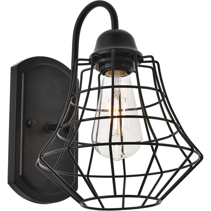Living District Candor 1-Light Mid-Century Metal Wall Sconce in Black