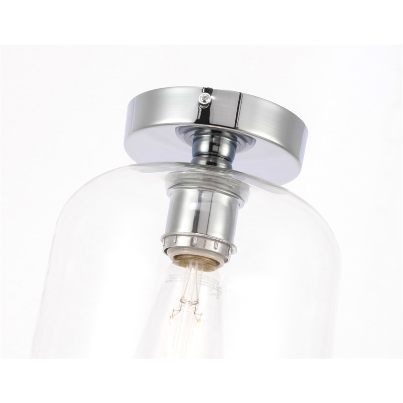 Living District Collier 1-Light Metal & Glass Flush Mount in Chrome/Clear