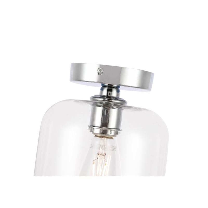 Living District Collier 1-Light Metal & Glass Flush Mount in Chrome/Clear