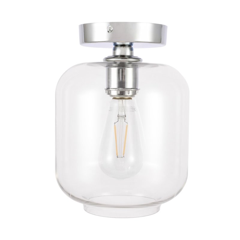 Living District Collier 1-Light Metal & Glass Flush Mount in Chrome/Clear