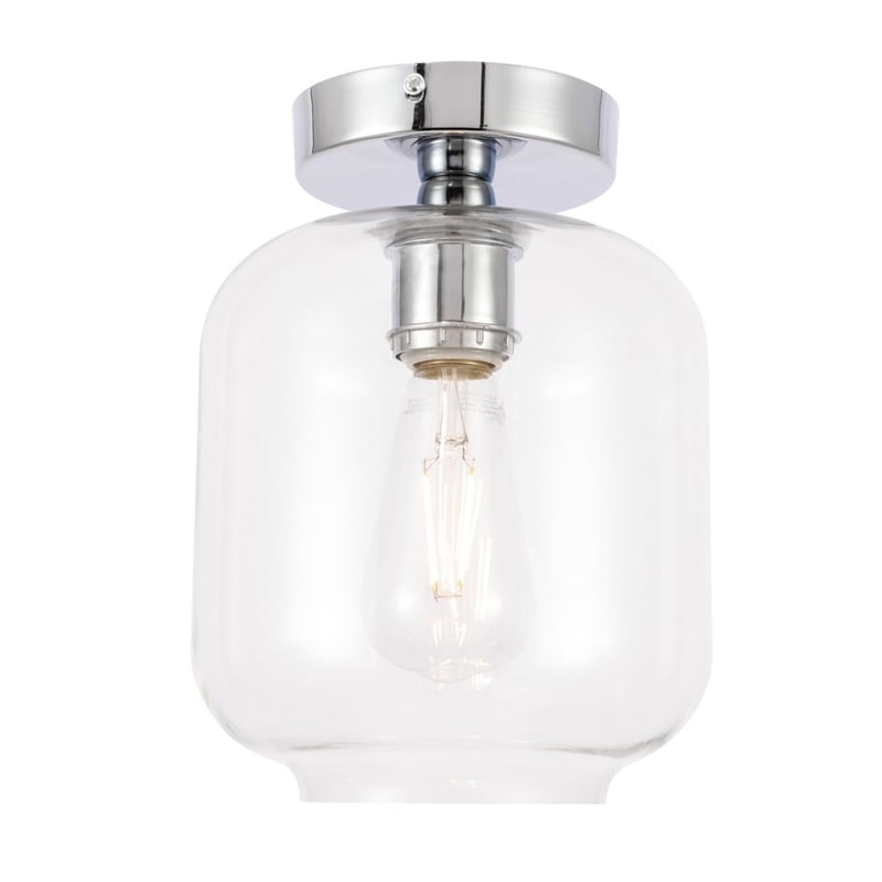 Living District Collier 1-Light Metal & Glass Flush Mount in Chrome/Clear