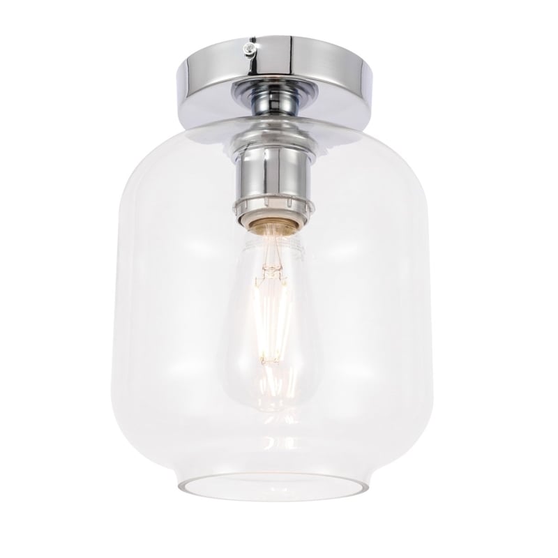 Living District Collier 1-Light Metal & Glass Flush Mount in Chrome/Clear