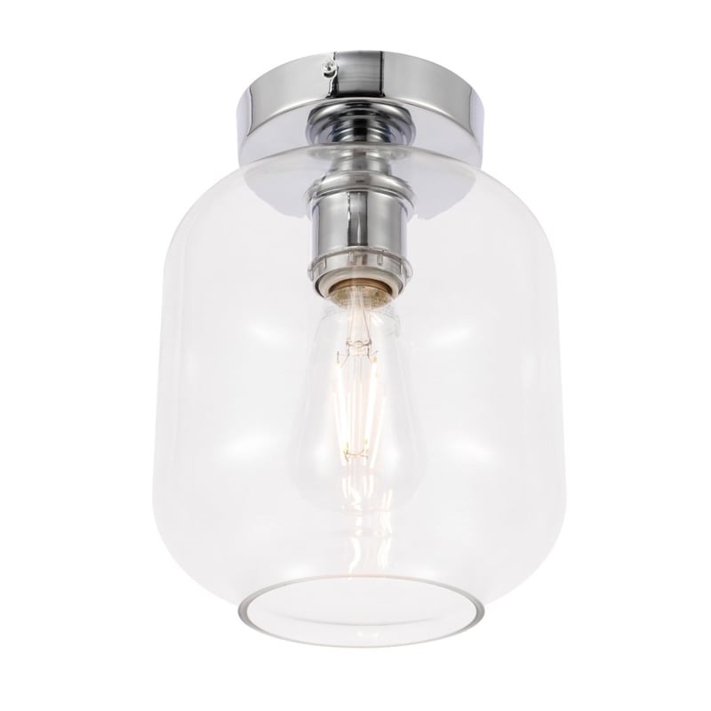 Living District Collier 1-Light Metal & Glass Flush Mount in Chrome/Clear