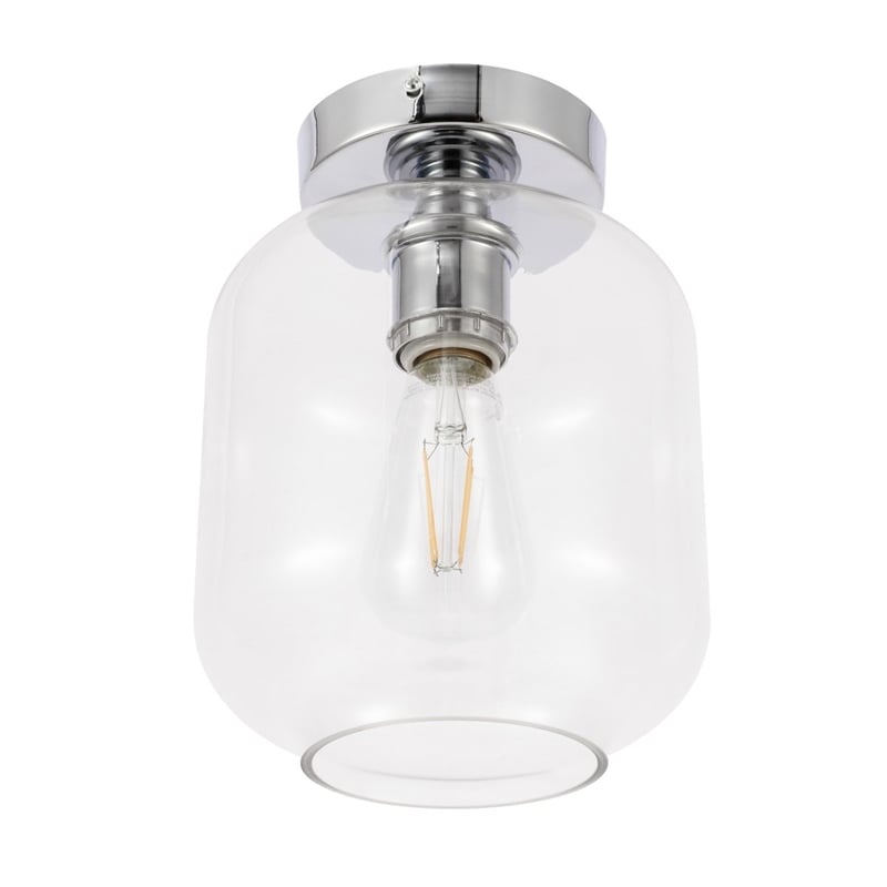 Living District Collier 1-Light Metal & Glass Flush Mount in Chrome/Clear