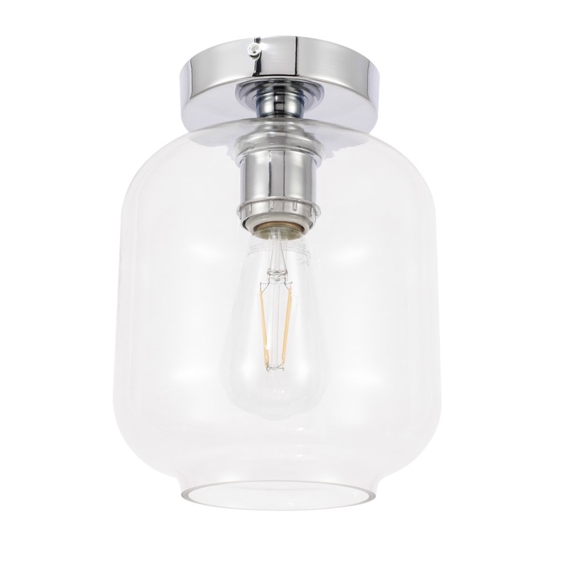 Living District Collier 1-Light Metal & Glass Flush Mount in Chrome/Clear