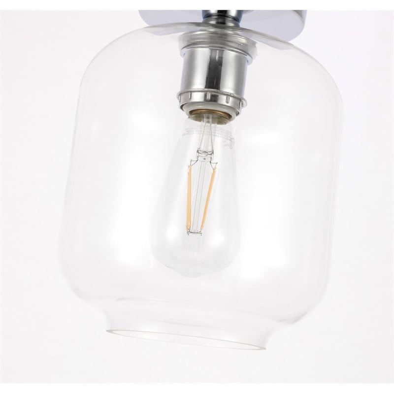 Living District Collier 1-Light Metal & Glass Flush Mount in Chrome/Clear