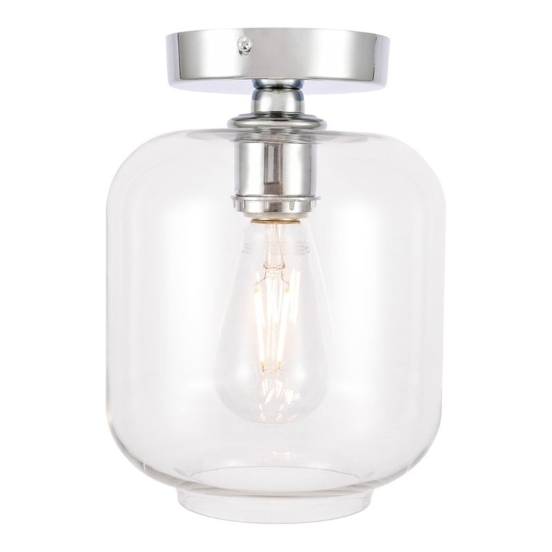 Living District Collier 1-Light Metal & Glass Flush Mount in Chrome/Clear