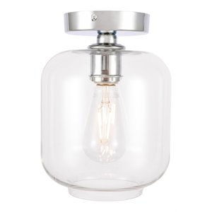 Living District Collier 1-Light Metal & Glass Flush Mount in Chrome/Clear