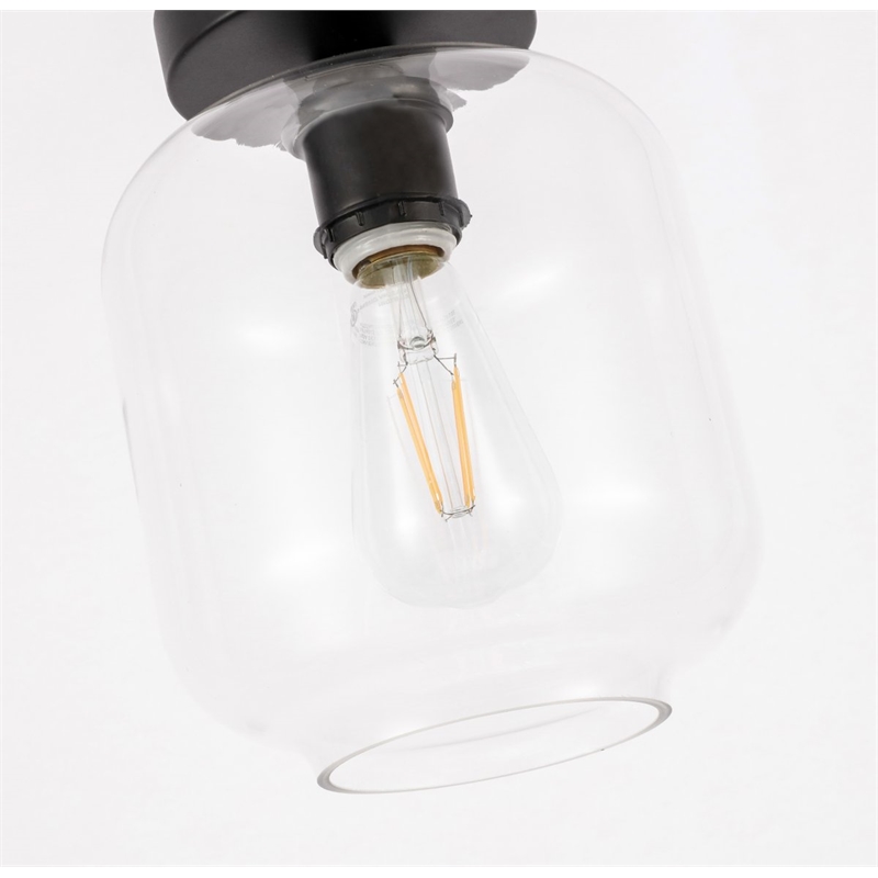 Living District Collier 1-Light Metal & Glass Flush Mount in Black/Clear