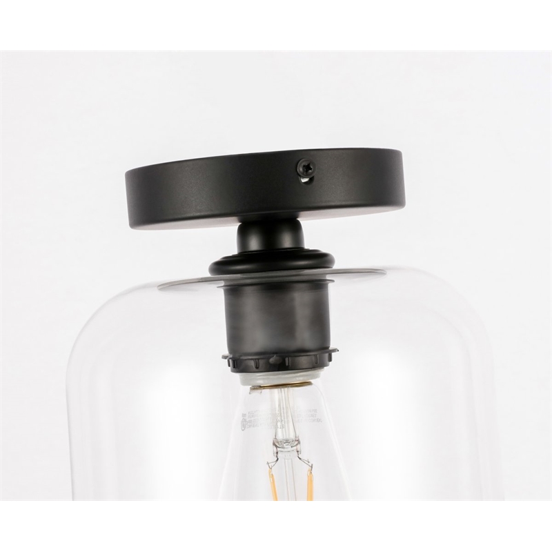 Living District Collier 1-Light Metal & Glass Flush Mount in Black/Clear