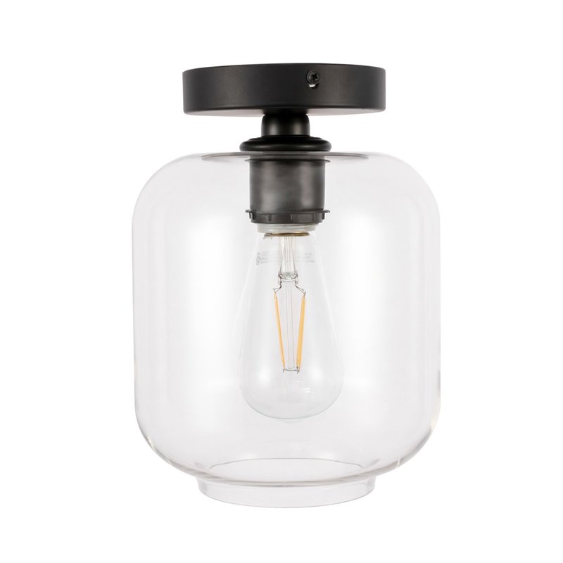 Living District Collier 1-Light Metal & Glass Flush Mount in Black/Clear