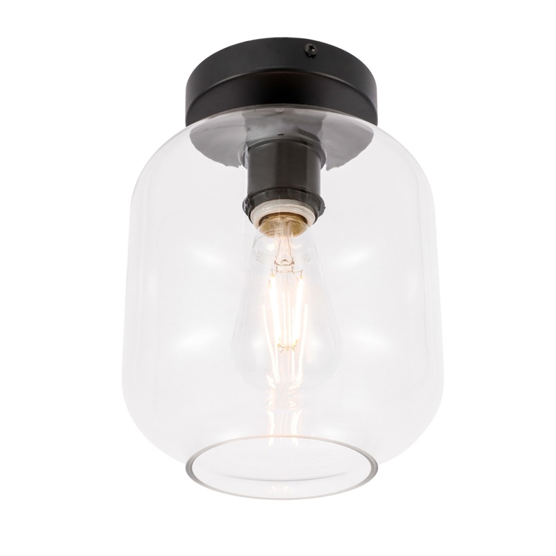 Living District Collier 1-Light Metal & Glass Flush Mount in Black/Clear