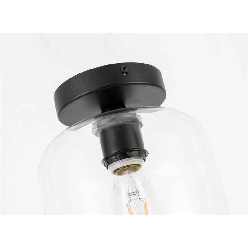 Living District Collier 1-Light Metal & Glass Flush Mount in Black/Clear