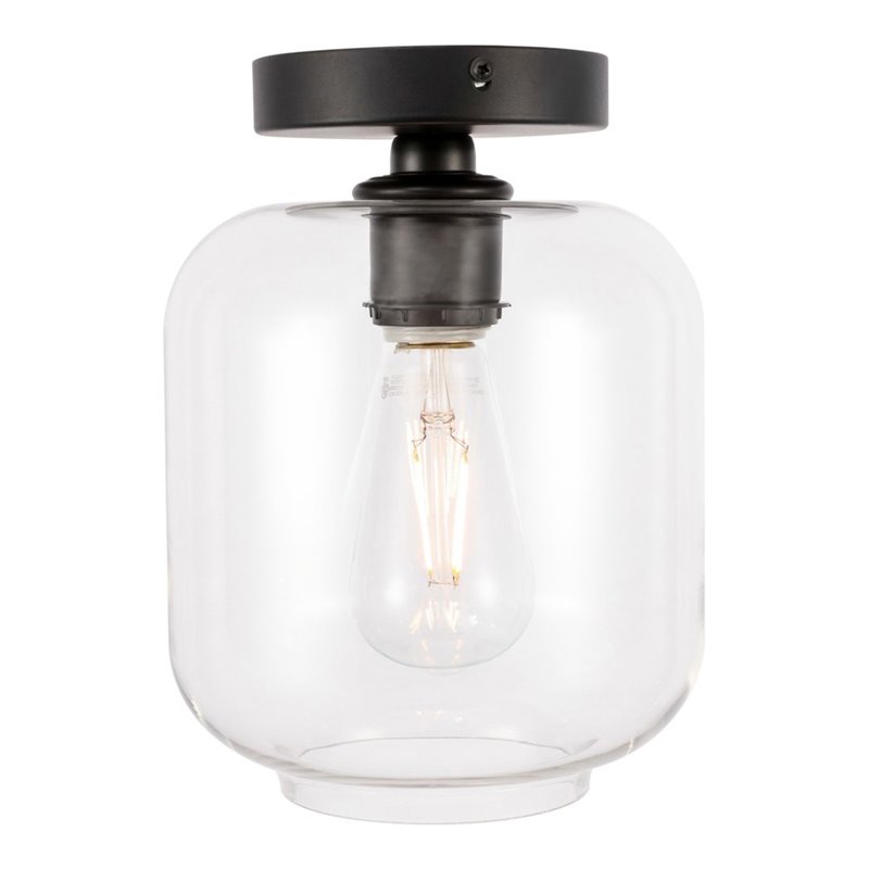 Living District Collier 1-Light Metal & Glass Flush Mount in Black/Clear