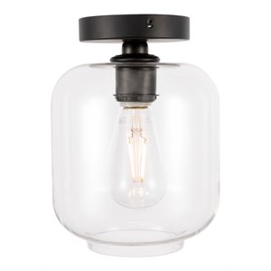 Living District Collier 1-Light Metal & Glass Flush Mount in Black/Clear