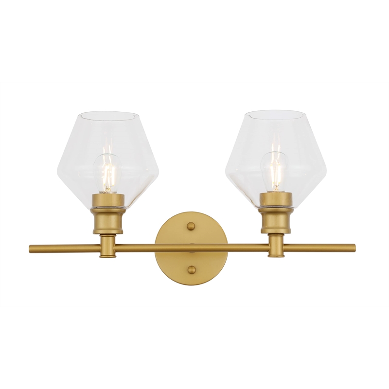 Living District Gene 2-Light Metal Wall Sconce in Brass and Clear Glass