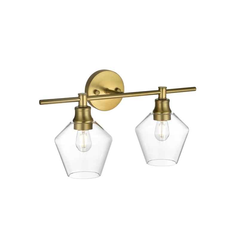 Living District Gene 2-Light Metal Wall Sconce in Brass and Clear Glass