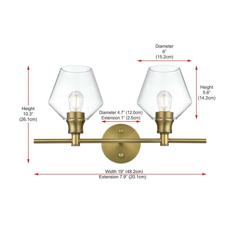 Living District Gene 2-Light Metal Wall Sconce in Brass and Clear Glass