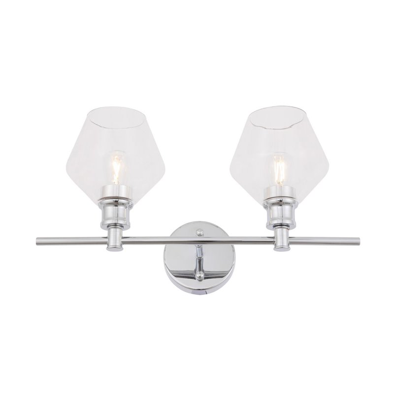 Living District Gene 2-Light Mid-Century Metal Wall Sconce in Chrome and Clear